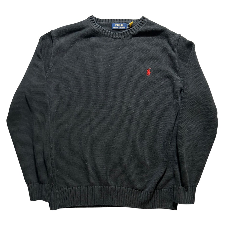 Polo Ralph Lauren Sweater Mens XL Black Cotton Crewneck Red Pony Logo